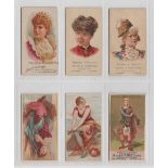 Cigarette cards, USA, 6 cards, Allen & Ginter, The World's Beauties, 1st Series Miss Agnes