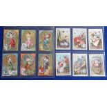 Trade cards, Liebig, two sets, Flower Arrangements With Butterflies S307 & Girls With Veils S308 (