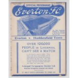 Football programme, Everton v Huddersfield Town, 25 September 1937, 1st Division (ex binder, vg) (