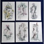 Postcards, Art Nouveau, K. Rochter, exotic nudes, set of 6 cards, ub (unused, vg) (6)