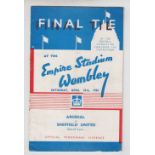 Football programme, FA Cup Final 1936, Arsenal v Sheffield United (rusty staple removed leaving rust