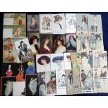 Postcards, Glamour, selection of 36 cards inc. chromos, Art Deco, Nanni, Shand, girls heads,