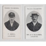 Cigarette cards, Taddy, County Cricketers, Lancashire, two cards, F. Harry & Mr. A.C. McLaren (gd/