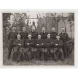 Football press photograph, 8" x 6" b/w photo showing Wartime Bomber Command Soccer line-up in RAF