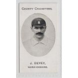 Cigarette cards, Taddy, County Cricketers, Warwickshire, type card, J. Devey (vg) (1)