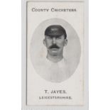 Cigarette cards, Taddy, County Cricketers, Leicestershire, type card, T. Jayes (gd/vg) (1)