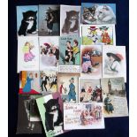 Postcards, Women's Suffrage, collection of 18 cards, mostly comedy, Cat 'I want my Vote!', 'This