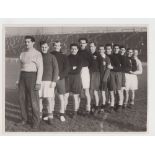 Football press photograph, Wales, 8" x 6" b/w photo showing the Welsh Team lined up in training