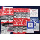 Football programmes, Arsenal FC, 1958/59, 21 home league matches, plus FA Cup games v Colchester (