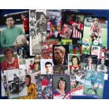 Football autographs/photographs, a collection of 40+ signed photos, trade cards & promotional