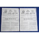 Football programmes, West Ham United, two 4-page programmes for first & second public practice