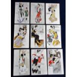 Postcards, Glamour, A.K. MacDonald, 9 cards inc. At The Theatre, Supper, In The Evening, Summer,