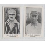 Trade cards, Bunsen Confectionery, Famous Figure Series, two cricket cards, 110 F.T. Mann (