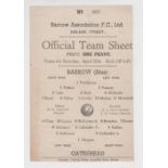 Football programme, Barrow v Gateshead, 27 April 1946, scarce single sheet issue. It is believed