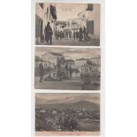 Postcards, Balkan War, 1912, three printed cards, two showing street scenes with soldiers, the other