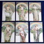 Postcards, Glamour, Raphael Tuck, Rainbow Girls, nos 3639-3644, set of six, ub (gd/vg) (6)