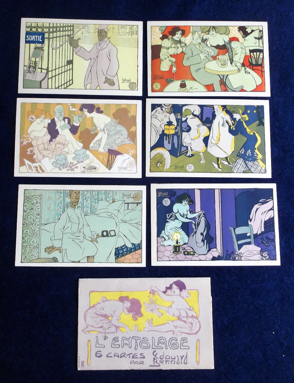 Postcards, Art Nouveau, Edouard Bernard, L'Entolage, set of six with original packet (vg/ex) (7)