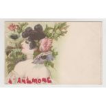 Postcard, Art Nouveau, Jack Abeille, L'Anemone, no 238, single card, published by Heeg, ub, pu