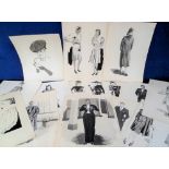 Fashion, 15, 1930's, original monochrome fashion student art works some with critique written on the