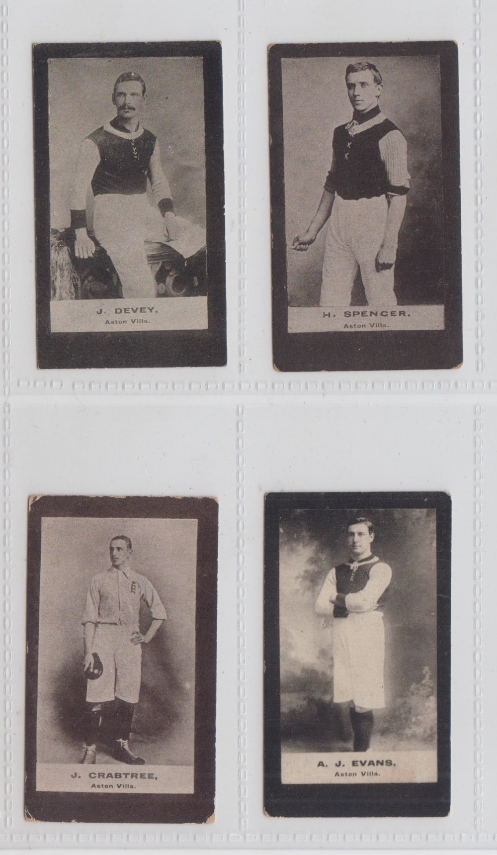 Cigarette cards, Smith's, Footballers (Brown back, 1906), Aston Villa, four cards, no 3 J. Devey (