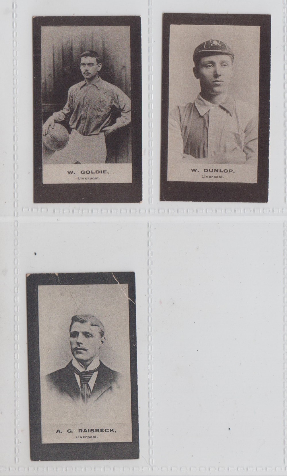 Cigarette cards, Smith's, Footballers (Brown back, 1906), Liverpool, three cards, no 45 W. Dunlop (