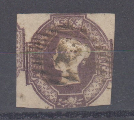 Stamp, GB embossed issues 1847-54, SG 59 used 6d lilac, (inverted watermark) (1)