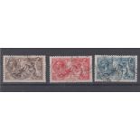 Stamps, GB George V Seahorses 1918-1919 Bradbury Wilkinson printed, used 2/6, 5/- and 10/-, sold