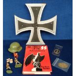 Militaria, wooden 'Iron Cross' (approx. size 30 x 30 cms), German Flyers Commemorative Badge and WW2