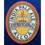 Beer label, R Henderson & Co, Alloa, India Pale Ale, v.o, late 1890's?, (one small hole, o/w gd) (