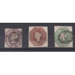 Stamps, GB, selection of set of three used embossed issues 1847-1854, SG 54 1/- green, SG 57 10d
