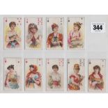 Cigarette cards, USA, Kimball, Beauties, playing card inset, (9/52), AH, 2H, 5H, 7D, 9D, 2S, 3S,