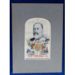 Silk Portrait of His Majesty King Edward VII, Stevengraph in original mount with back label (overall