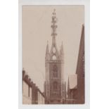 Postcard, Kent, Faversham, RP showing steeplejack at work on church spire (unused) (gd) (1)