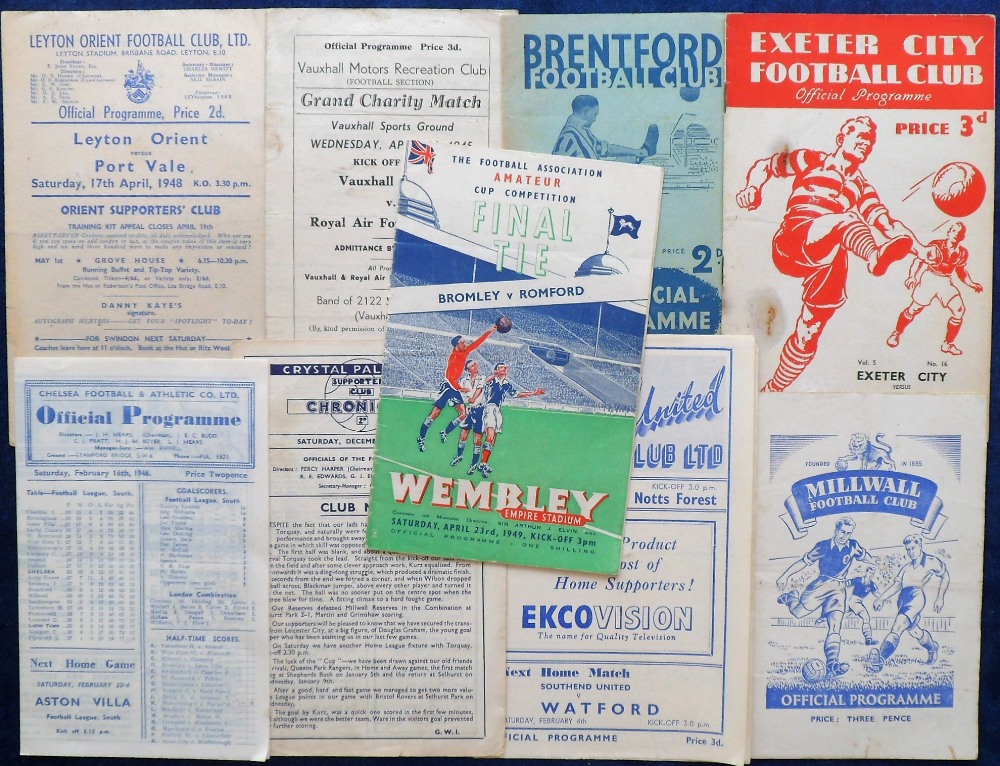Football Programmes, selection of 9 programmes from the 1940's, Bromley v Romford FA Amateur Cup