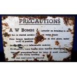 Militaria, 'AW Bombs' enamel warning sign from the lid of the No 76 grenade box as issued to The