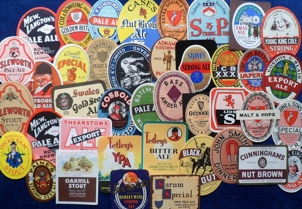 Beer labels, a mixed selection of 41 labels, (including 3 'with contents') various shapes, sizes and