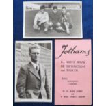 Football, Cardiff City, 2 postcard sized b/w photos, first showing 3 players, Sherwood, Lever and