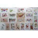 Postcards, Silks, a good collection of approx. 40 embroidered silk cards. Mostly hearts and