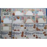 Postcards, 15 embossed coin cards and 9 stamp cards. Coin cards inc. Austria, Chile, Ecuador, Egypt,