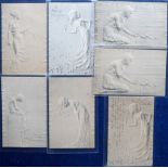 Tony Warr Collection, Postcards, Art Nouveau, a selection of 7 Bas Relief style cards of pretty