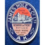 Beer label, James Hole & Co Ltd, AK for Ram Hotel Newark, v.o, 84mm high (some edge damage, fair/gd)