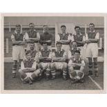 Football Press Photo, Cardiff City, original b/w team photo 8" x 6" showing first team squad at