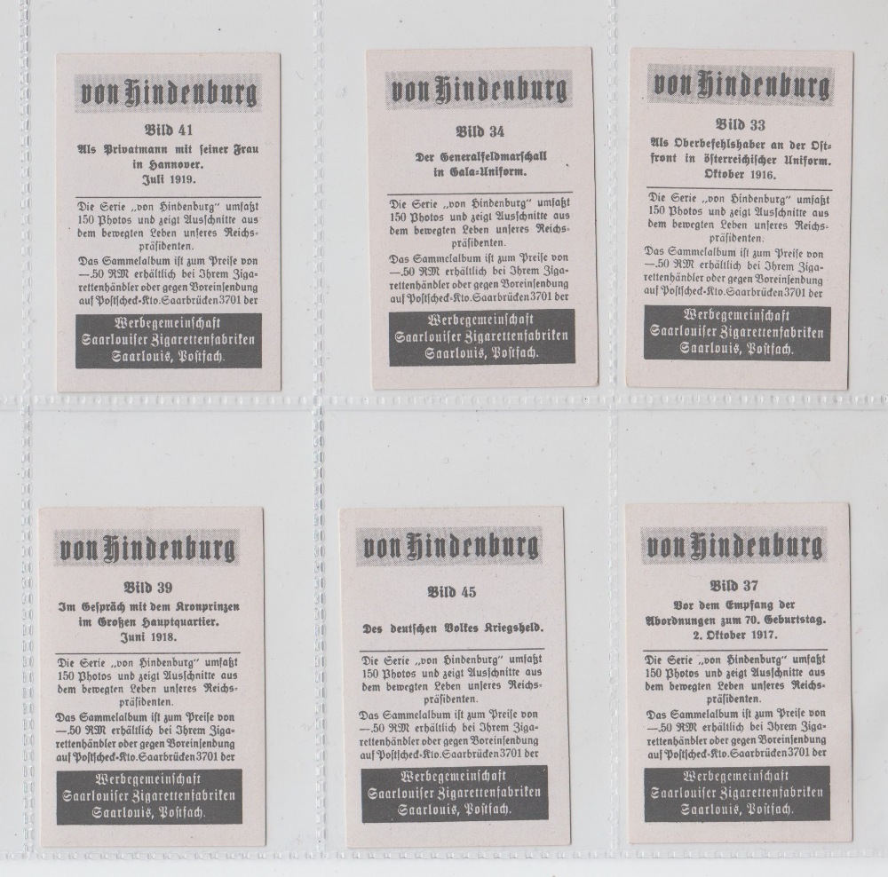 Cigarette cards, Germany, Werbegmeinschaft Saarlouiser, Von Hindenburg (set, 150 cards) (mostly vg) - Image 2 of 2