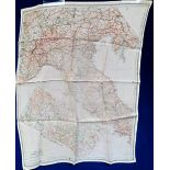 Militaria, Escape Map, Sheet J3/J4. Double sided black, white, red and green silk/rayon escape