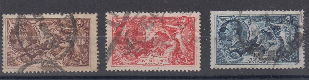 Stamps, GB George V Seahorses 1918-1919 Bradbury Wilkinson printed, used 2/6, 5/- and 10/-, sold - Image 2 of 2
