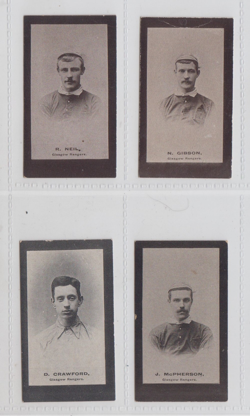 Cigarette cards, Smith's, Footballers (Brown back, 1906), Glasgow Rangers, four cards, no 8 R.G.