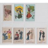 Cigarette cards, 7 scarce type cards Richmond & Cavendish Beauties (pc inset) (1) QH, Rutter, Girls,