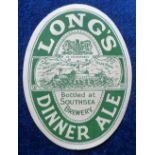 Beer label, Long's Southsea Brewery, large v.o. 112mm high, Dinner Ale, (sl nick on bottom edge o/