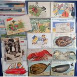 Postcards, a comic selection of approx. 55 cards, many with reference to the Isle of Man. Artists