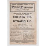 Football Programme, Chelsea v Dynamo Moscow 13 Nov 1945, 4 page issue, this being the first Friendly